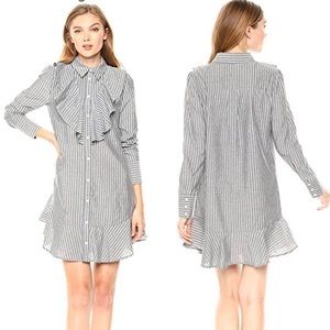 THE Fifth Label Parcel blue and white Stripe Ruffle chambray Shirt button dress